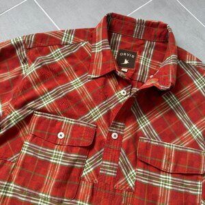 Orvis Heavyweight Orange Green Plaid Field Flannel Button Down Shirt Large